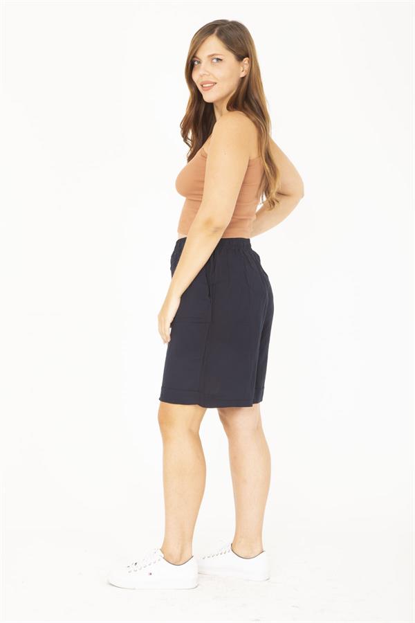 Kadın Büyük Beden Antrasit Dokuma Viskon Kumaş Beli Lastikli Şort 65N36801