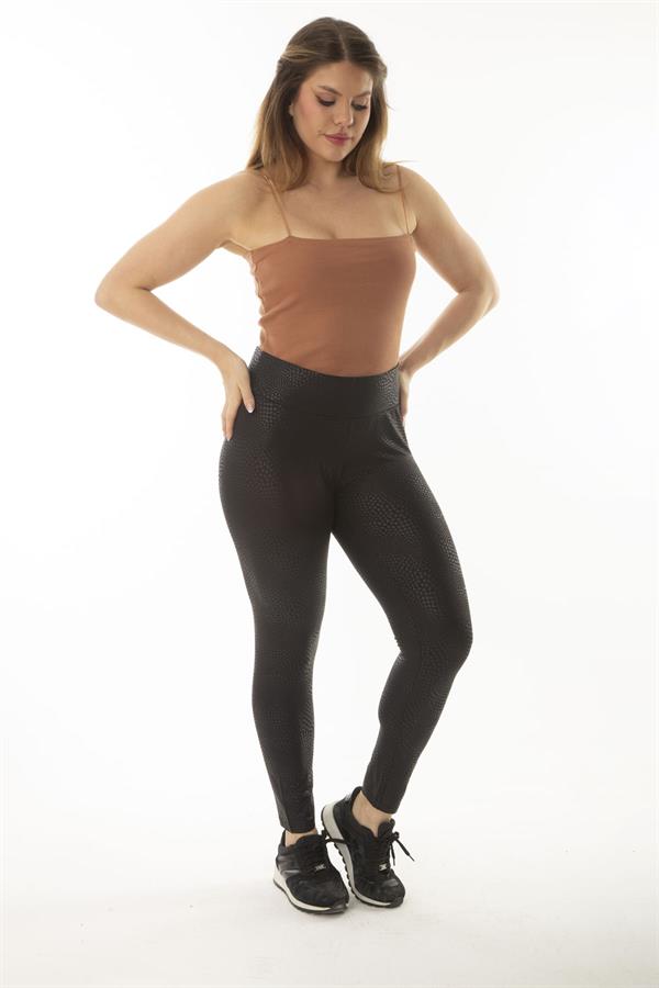 Kadın Büyük Beden Siyah Yılan Desenli Geniş Kemerli Tayt 65N37056