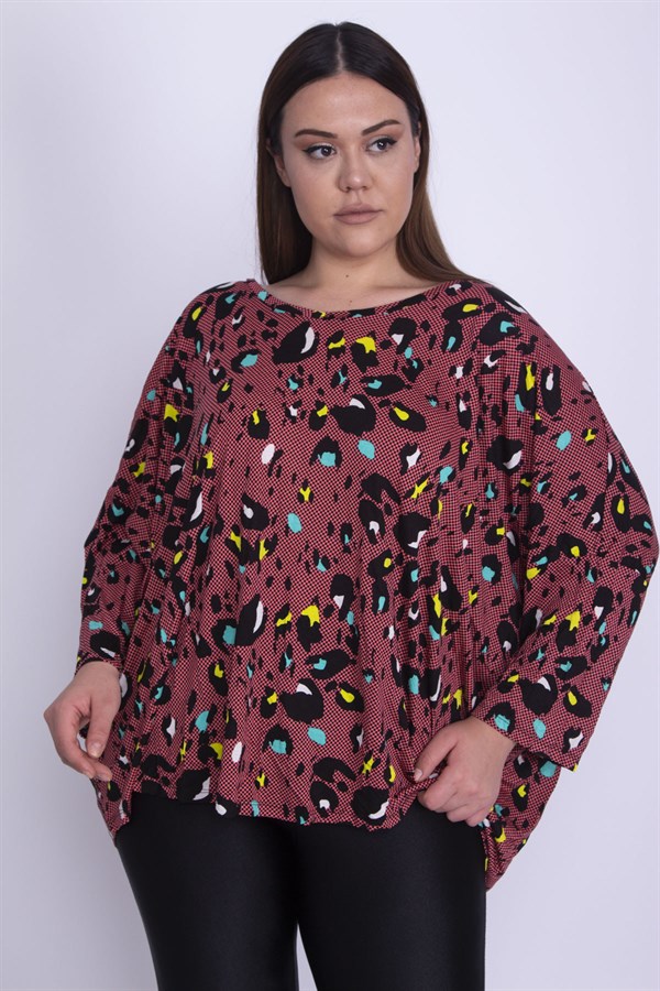 Kadın Renkli Rahat Kesim Yarasa Kol Desenli Tunik 65N25916