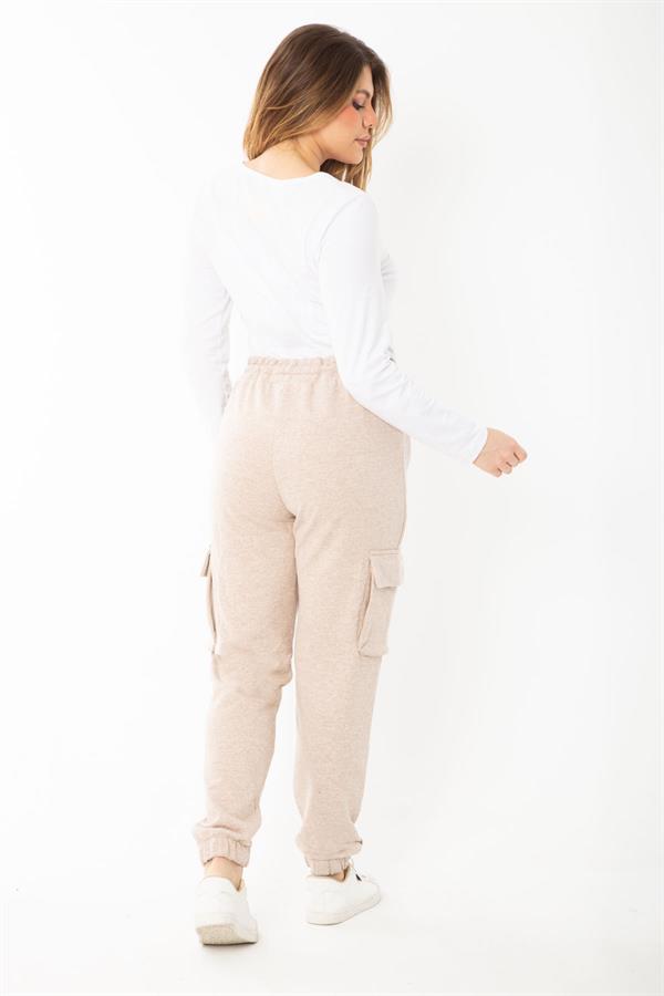 Kadın Büyük Beden Vizon Bel Ve Paçası Lastikli Kargo Cepli Eşofman Alt 65N37391