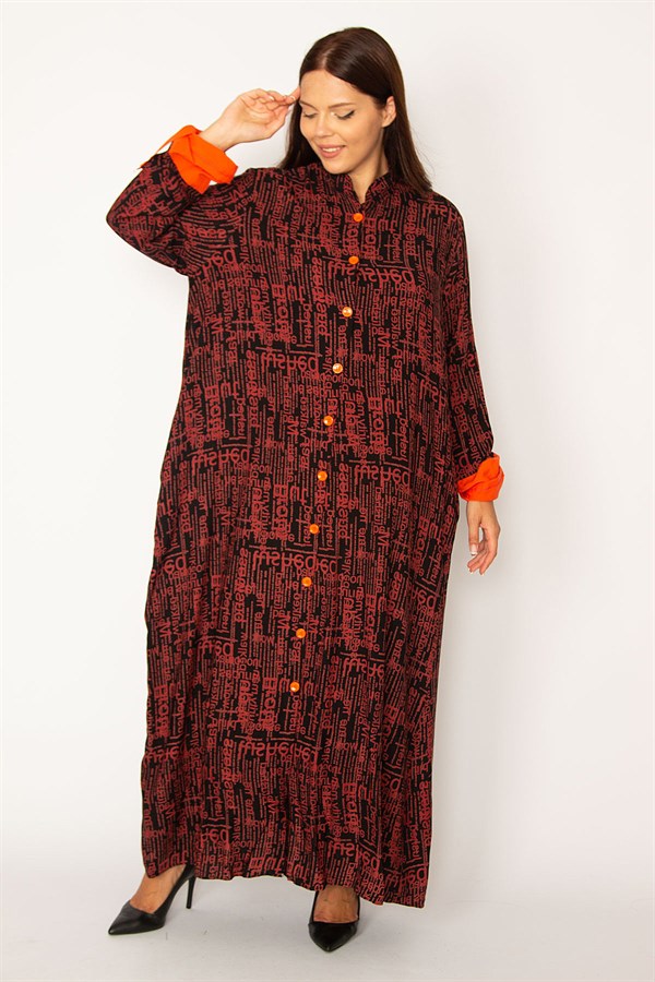 Kadın Oranj Ön Boy Düğmeli Rahat Kesim Uzun Elbise 65N34320