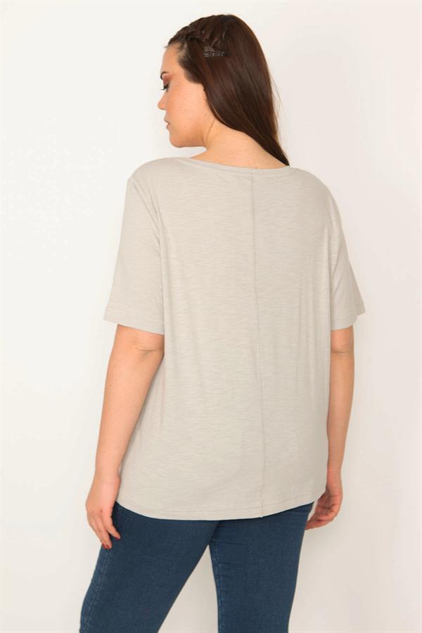 KADIN MİNT PAMUKLU KUMAŞ ÖN BASKILI KISA KOLLU BLUZ