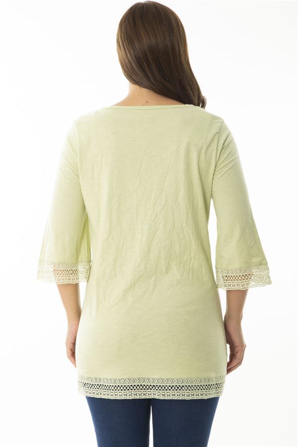Kadın Büyük Beden Yeşil Kol Ağzı Ve Etek Ucu Dantel Detaylı Nervül Dikişli Tunik 65N36876