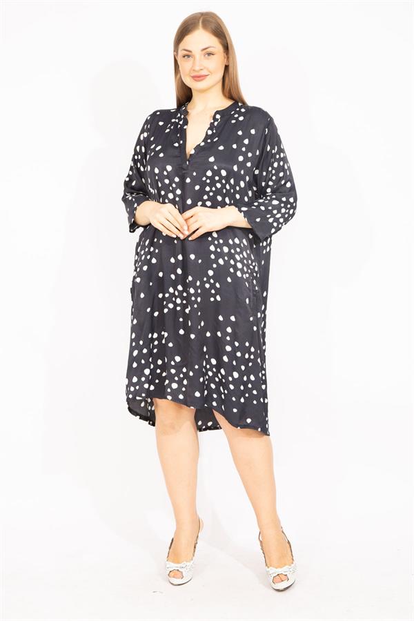 Kadın Lacivert V Yakalı Javanez Elbise 65N35527