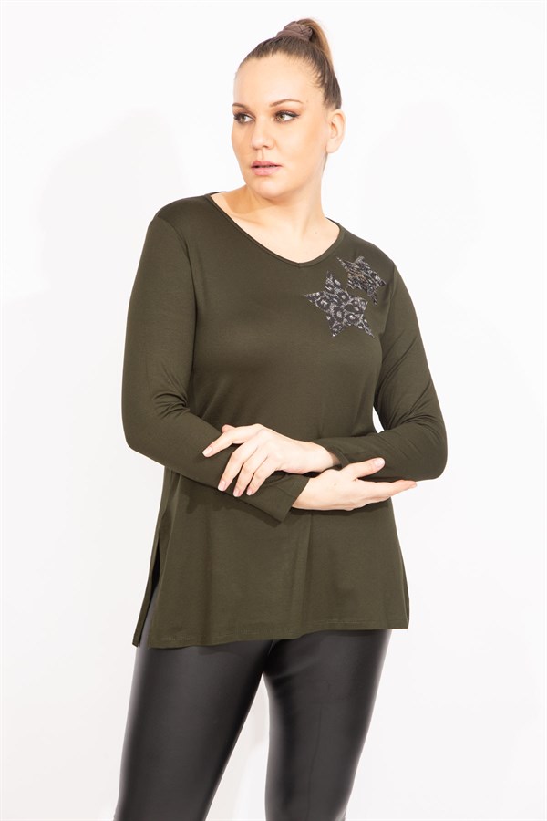 Kadın Haki Payet Detaylı Bluz 65N35471