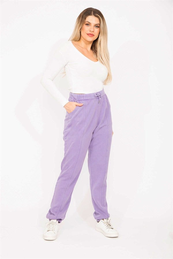 Kadın Lila 3 İplik Kumaş Kup Dikişli Eşofman Alt 65N35279