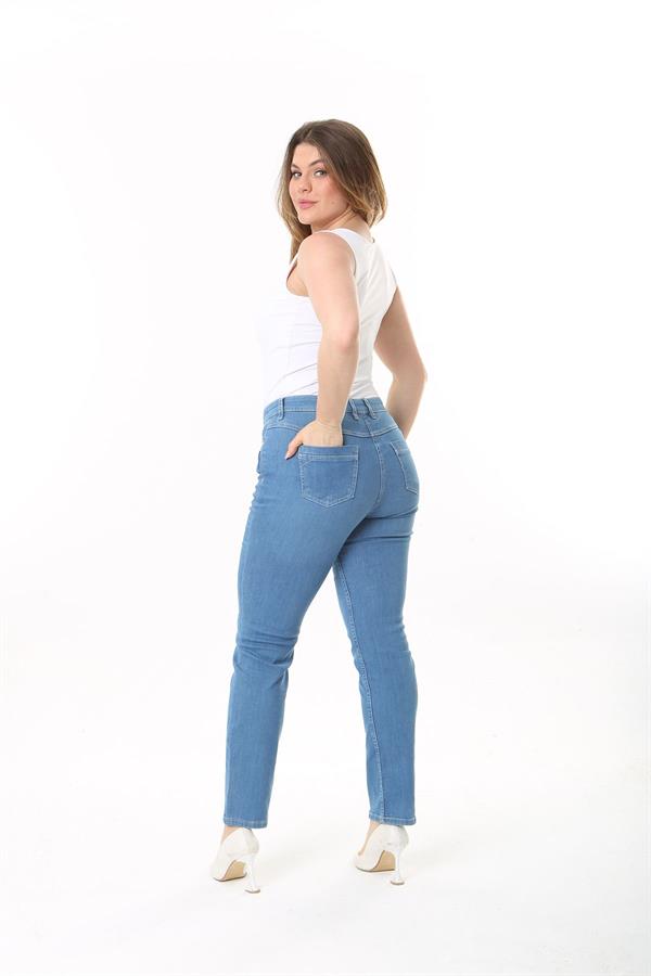 Kadın Büyük Beden Mavi Likralı 5 Cepli Kot Pantolon 65N37482