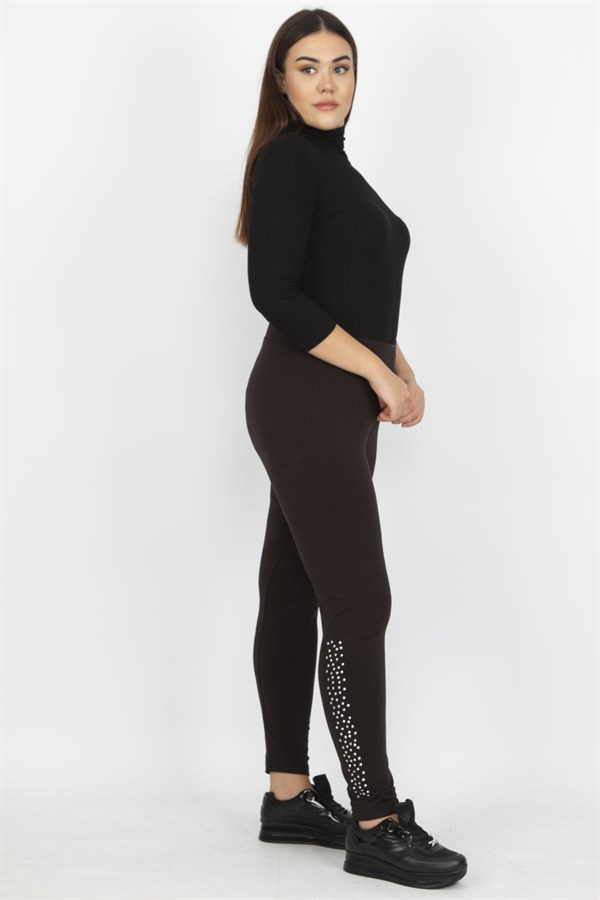 KADIN SİYAH PAÇASI TAŞ DETAYLI TAYT PANTOLON