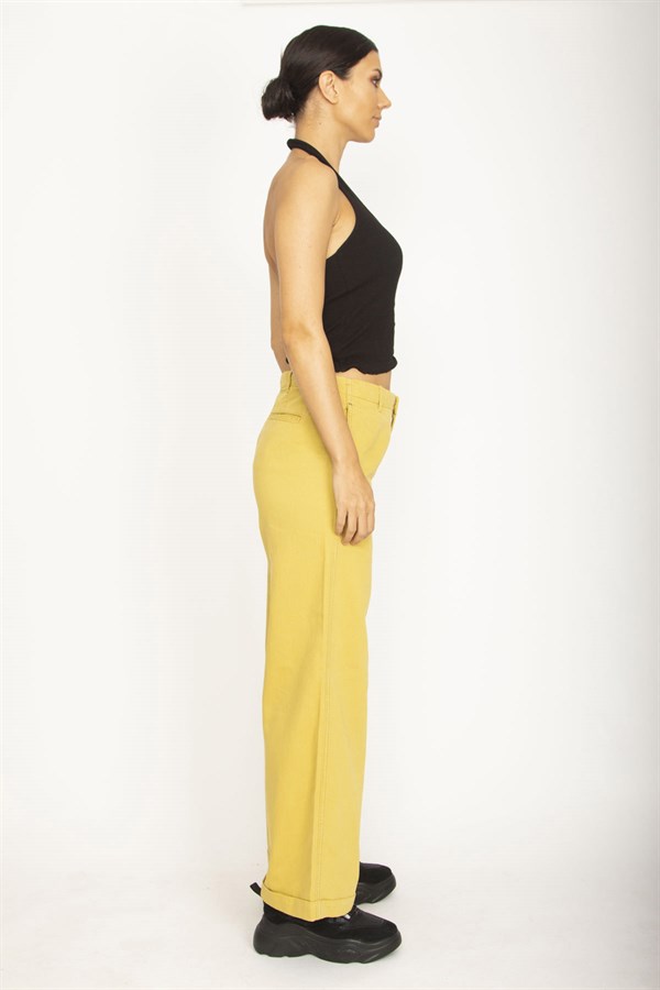 WOMEN'S SAFFRON WAIST DETAILED WIDE LEG DOUBLE LEG TROUSERS