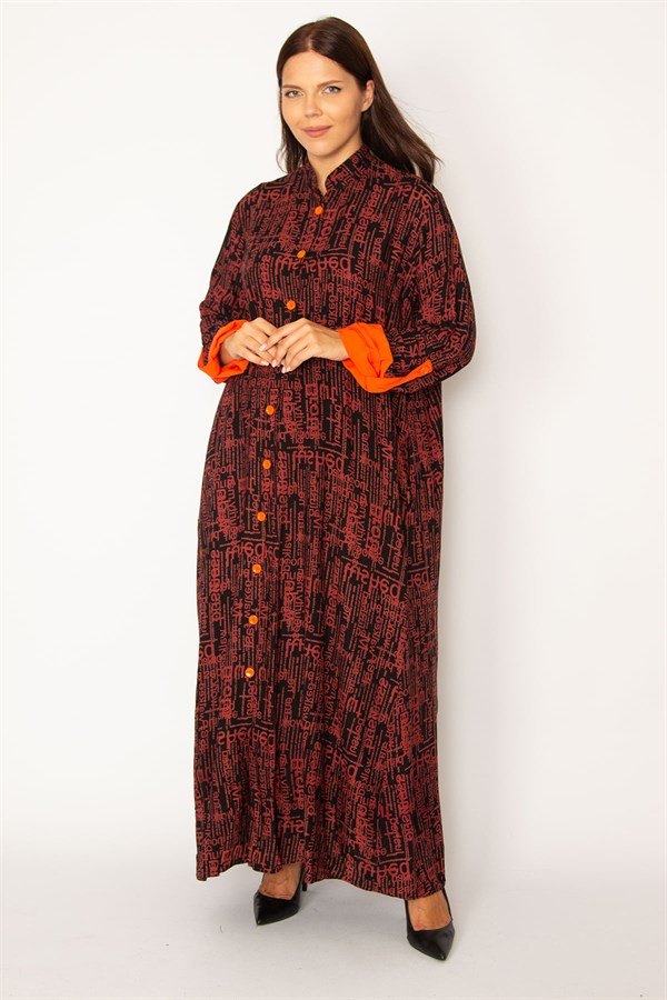 Kadın Oranj Ön Boy Düğmeli Rahat Kesim Uzun Elbise 65N34320