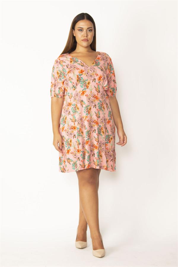 Robe colorée grande taille pour femme, froncée à la poitrine et poignets élastiqués 65N39054