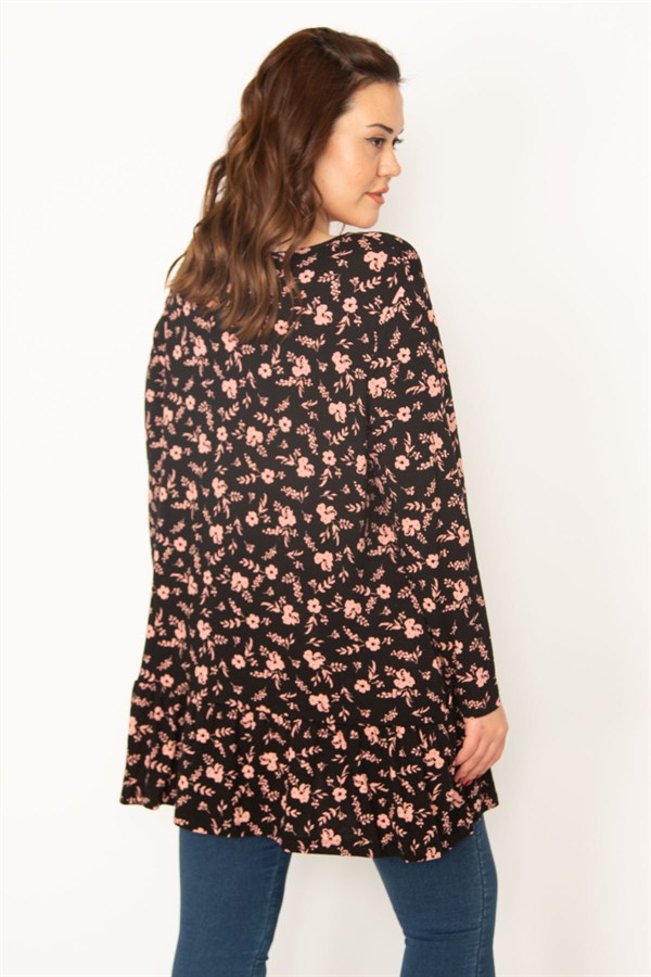 Kadın Saks Ön Pat Düğmeli Etek Ucu Katlı Tunik 65N32773