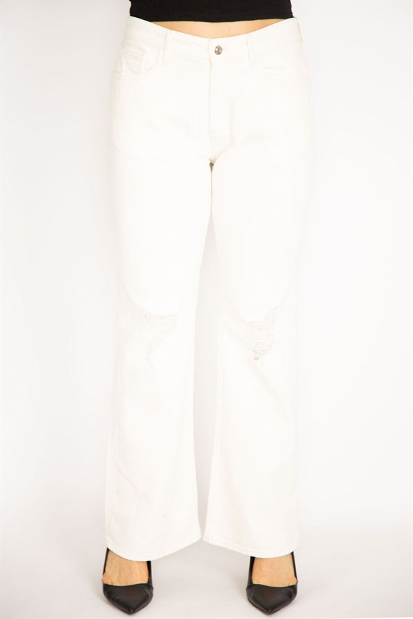 Kadın Kemik Rahat Kesim Yırtık Detaylı Likralı 5 Cep Kot Pantolon 65N35267