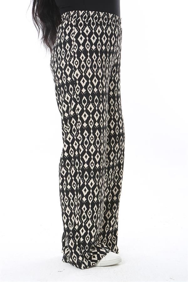 Kadın Büyük Beden Siyah Beli Lastikli Desenli Pantolon 65N38554
