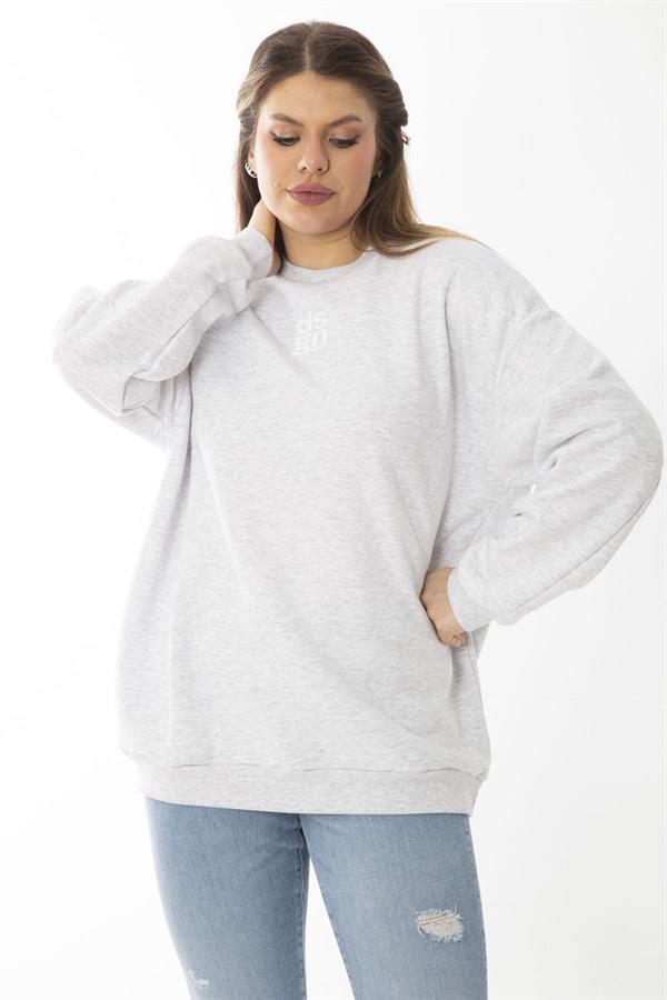 Women's Plus Size Gray Ruffled Swatshirt 65N37009