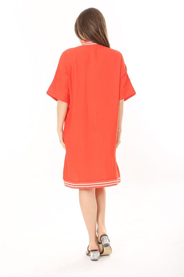 Kadın Büyük Beden Nar Ön Fermuarlı Ribana Detaylı Aerobin Kumaş Elbise 65N37880