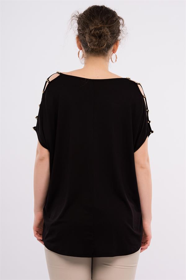 Kadın Bej Omuz Dekolteli İnci Detaylı Viskon Tunik 65N15453