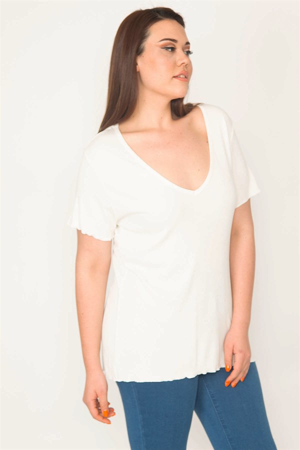 KADIN KEMİK V YAKALI LİKRALI BLUZ