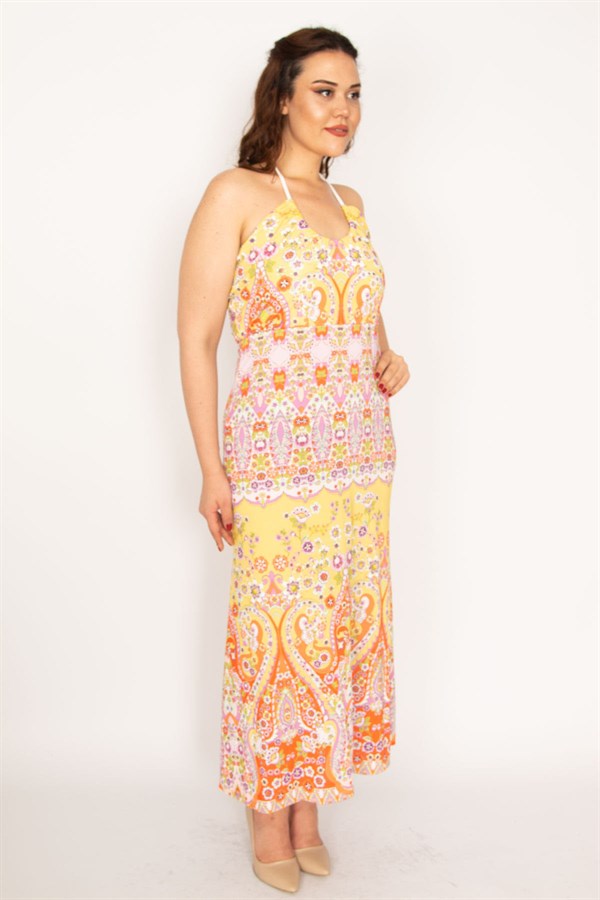 Kadın Renkli Boyundan Bağlamalı Renkli Elbise 65N33204