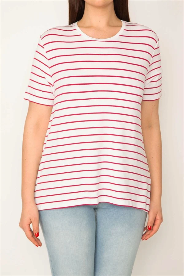 KADIN KEMİK BİSİKLET YAKALI ÇİZGİLİ BLUZ