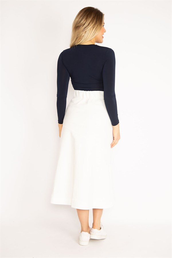 Women's Bone Waist Wide Elastic and Cup Detailed Embossed Fabric Skirt 26A35164