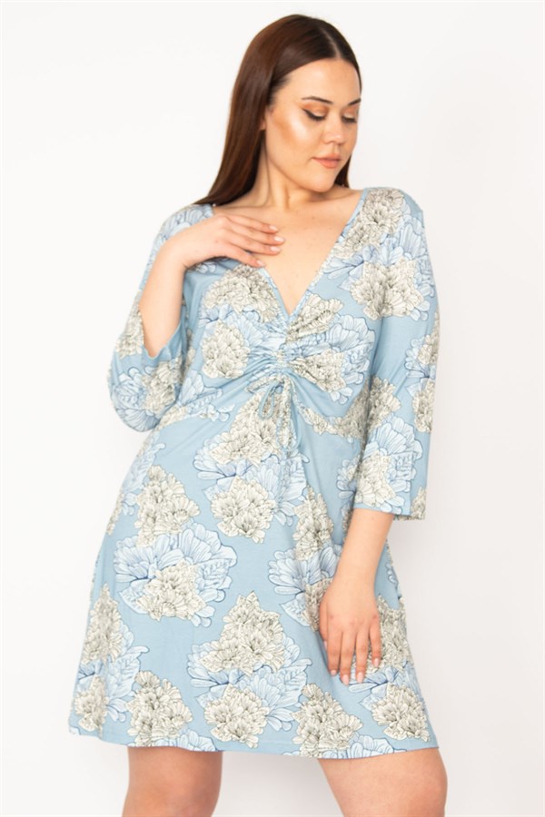 Kadın Mavi Göğüs Büzgü Detaylı Tunik 65N32937