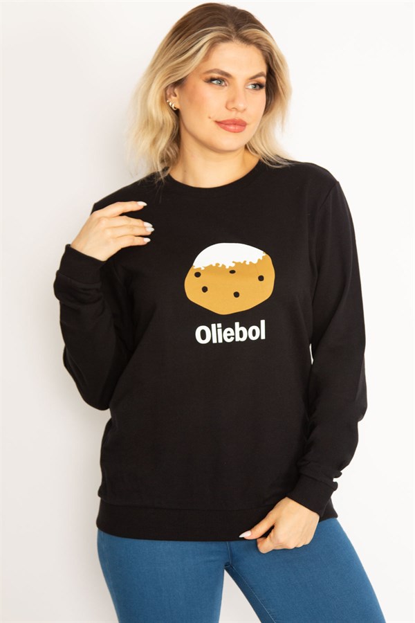 Kadın Siyah Ön Baskılı Sweatshirt 65N34683