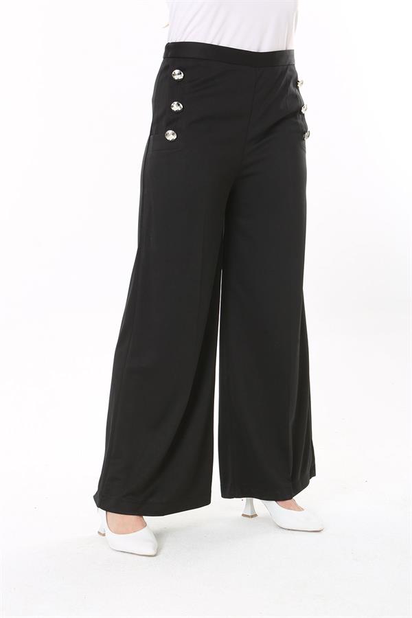 Kadın Büyük Beden Beyaz Süs Metal Düğmeli Cepsiz Pantolon 65N37817