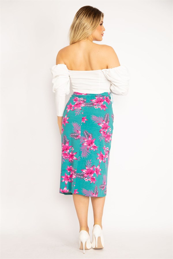 Kadın Yeşil Beli Lastikli Likralı Viskon Etek 65N34675