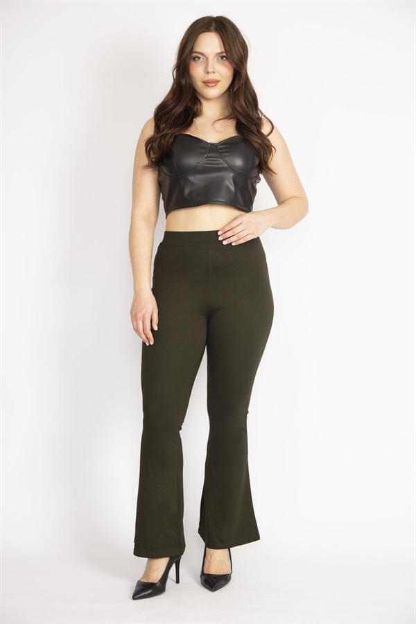 Kadın Haki Büyük Beden Geniş Paçalı Tayt