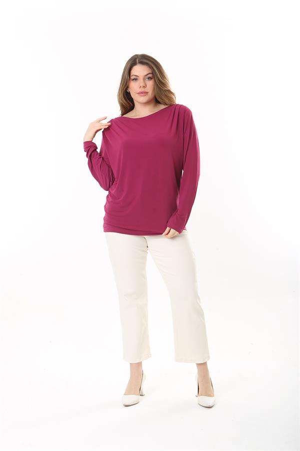 Kadın Büyük Beden Fujya Omuzları Pile Ve Vatka Detaylı Uzun Kollu Bluz 65N37503