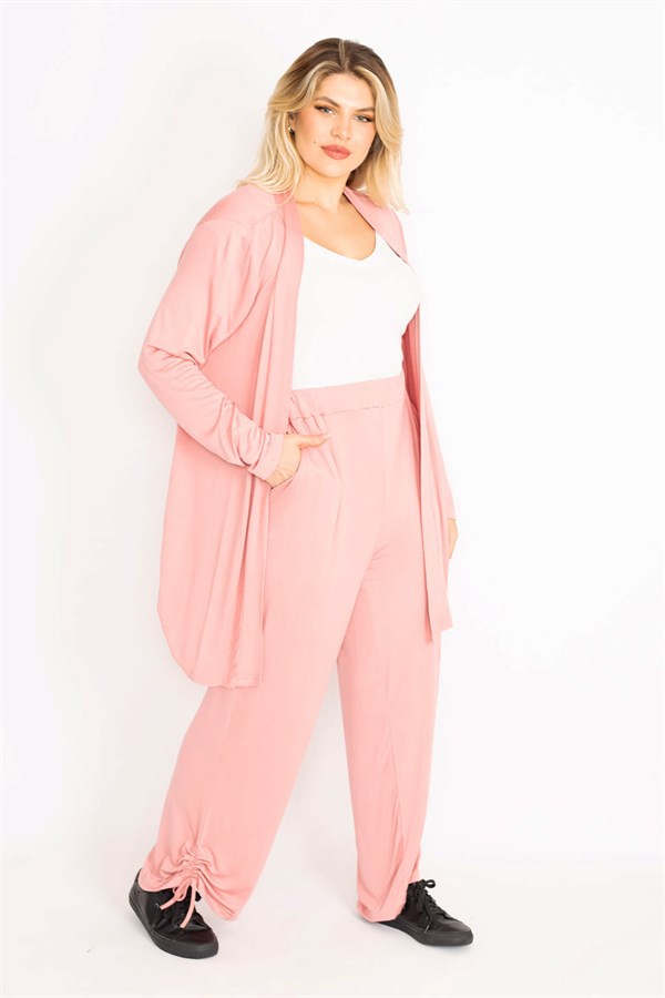 Kadın Mavi Yan Bağcık Detaylı Hırka Pantolon Takım 65N34906