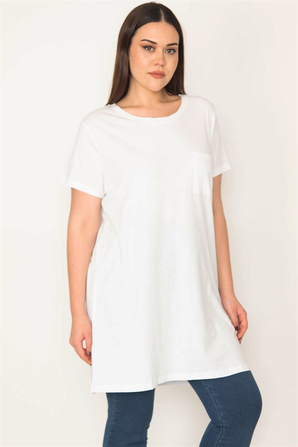Kadın Beyaz Pamuklu Kumaş Peto Cepli Tunik 65N31752