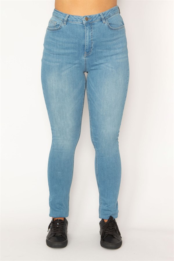 Kadın Mavi Yüksek Bel Likralı 5 Cep Kot Pantolon 65N34349