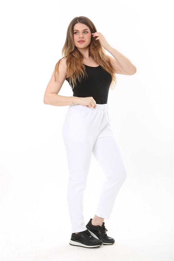 Kadın Büyük Beden Beyaz İçi Şardonlu Yan Cepli Eşofman Alt 65N37566