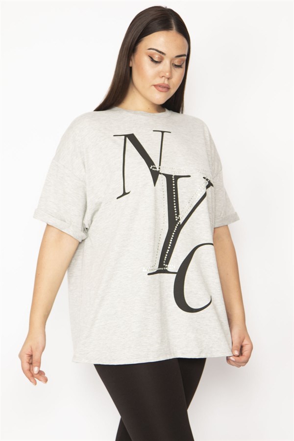 Kadın Gri Ön Baskılı Bluz 65N29543