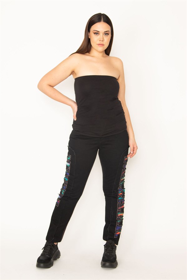 Kadın Siyah Aplikeli Kot Pantolon 65N31600