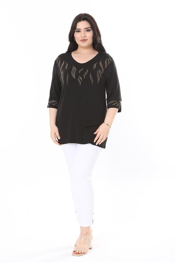 Chemisier noir à détails en pierre grande taille pour femme 65N37978