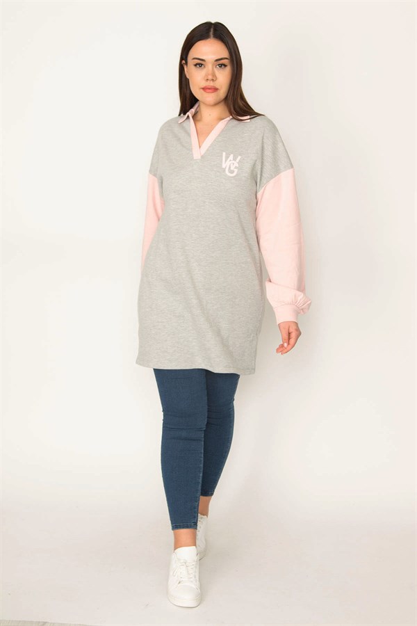 WOMEN'S GRAY POLO COLLAR SWEATSHIRT