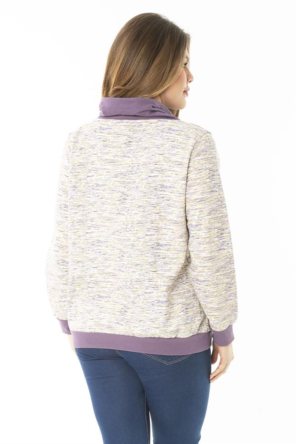 Kadın Büyük Beden Kuşgözü Bağcık Ve Süs Düğme Detaylı Kanguru Cepli Dik Yaka Sweatshirt 65N37122