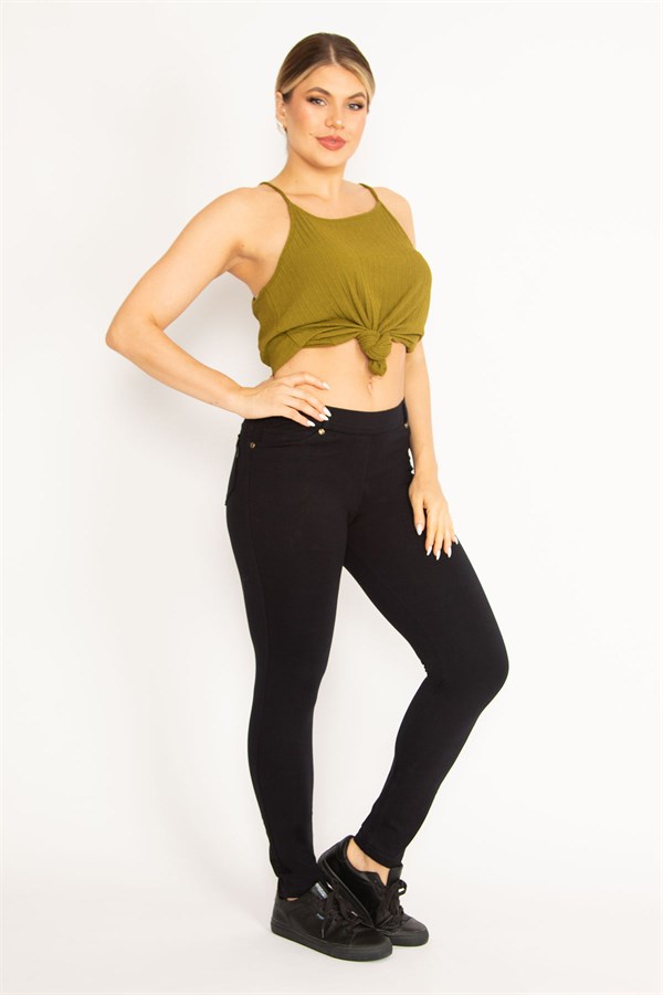 Kadın Kırmızı Ekose Desenli Süs Fermuar Cepli Tayt 65N34640