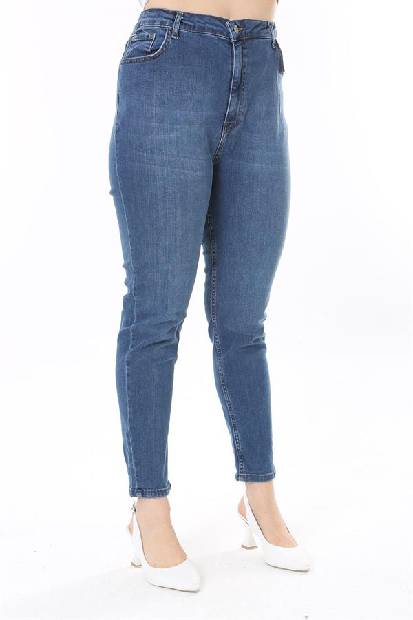 Kadın Büyük Beden Yüksek Bel Dar Paçalı Likralı Kot Pantolon 65N38090