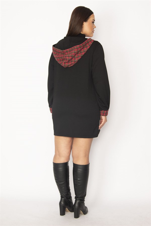 Kadın Bordo Ekose Desen Detaylı Kapşonlu Mont 65N29568