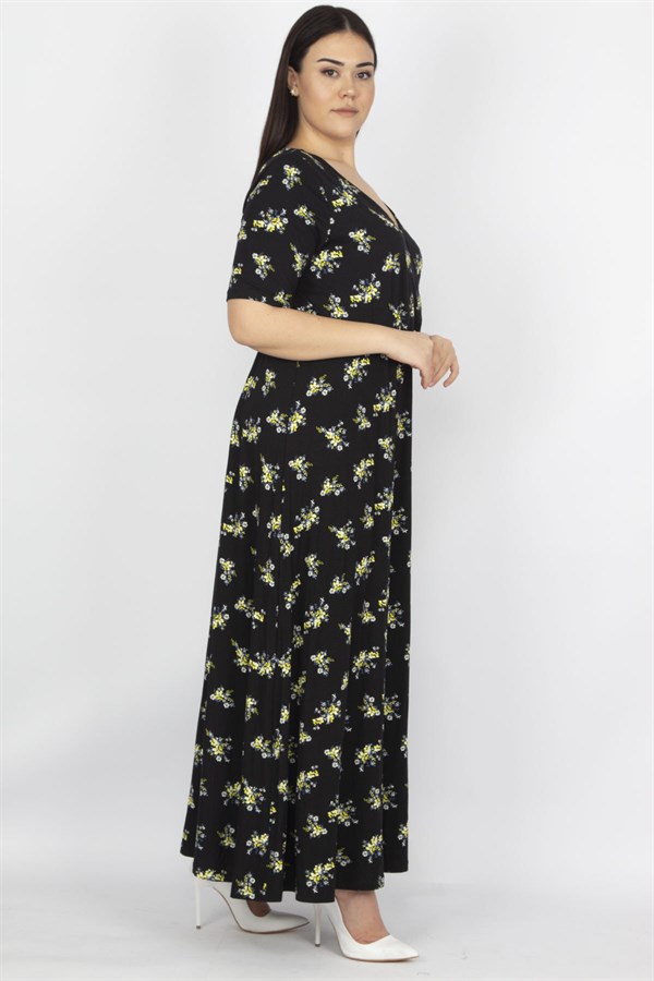 KADIN SİYAH ANVELOP YAKA VİSKON ELBİSE