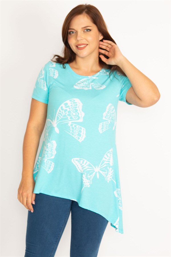 Kadın Mavi Kelebek Desenli Bluz 65N34775