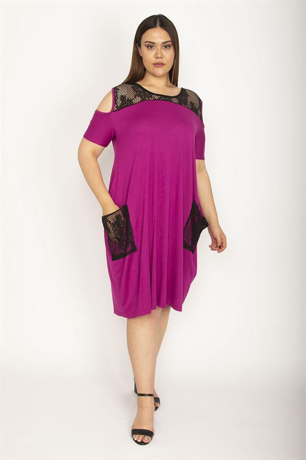 Kadın Fujya Büyük Beden Roba Ve Cep File Detaylı Viskon Elbise 65N35698