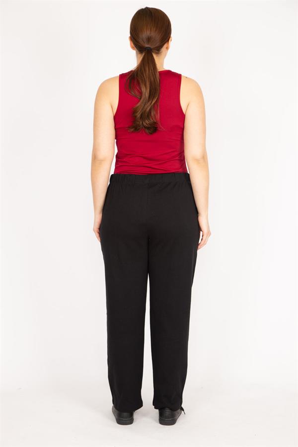 Kadın Siyah Büyük Beden Çima Dikişli Yan Cepli Eşofman Alt