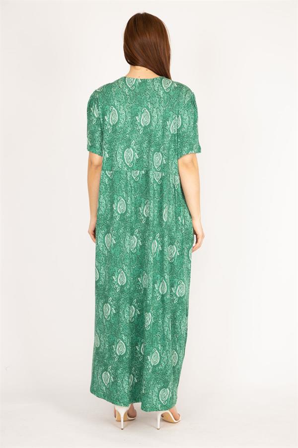 Kadın Siyah Büyük Beden Ön Boy Düğmeli Cepli Uzun Elbise