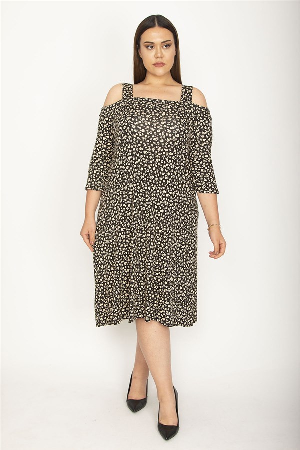 Kadın Lacivert Askılı Omuz Dekolteli Kol Ağzı Volanlı Viskon Elbise 65N26348