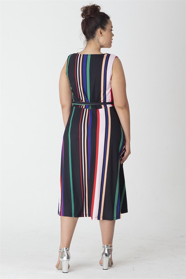 Kadın Desenli Anvelop Çizgili Elbise 65N29052
